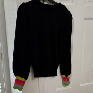 Karlie Black Sweater with Colorful Cuffs